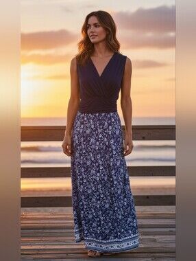 Kaileigh Navy and Cream Maxi Dress